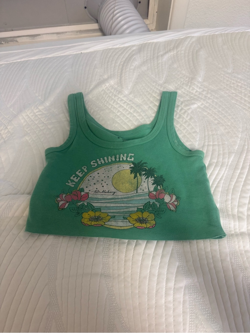 Green Tropical Graphic Crop Tank Top - Women